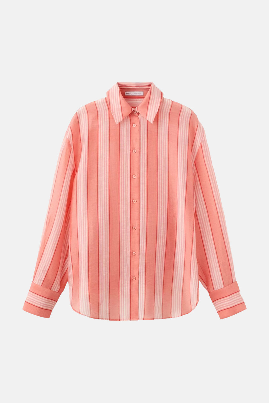Roze gestreepte blouse met lange mouwen van MANGO, voorzien van knopen en opgerolde mouwen, front view