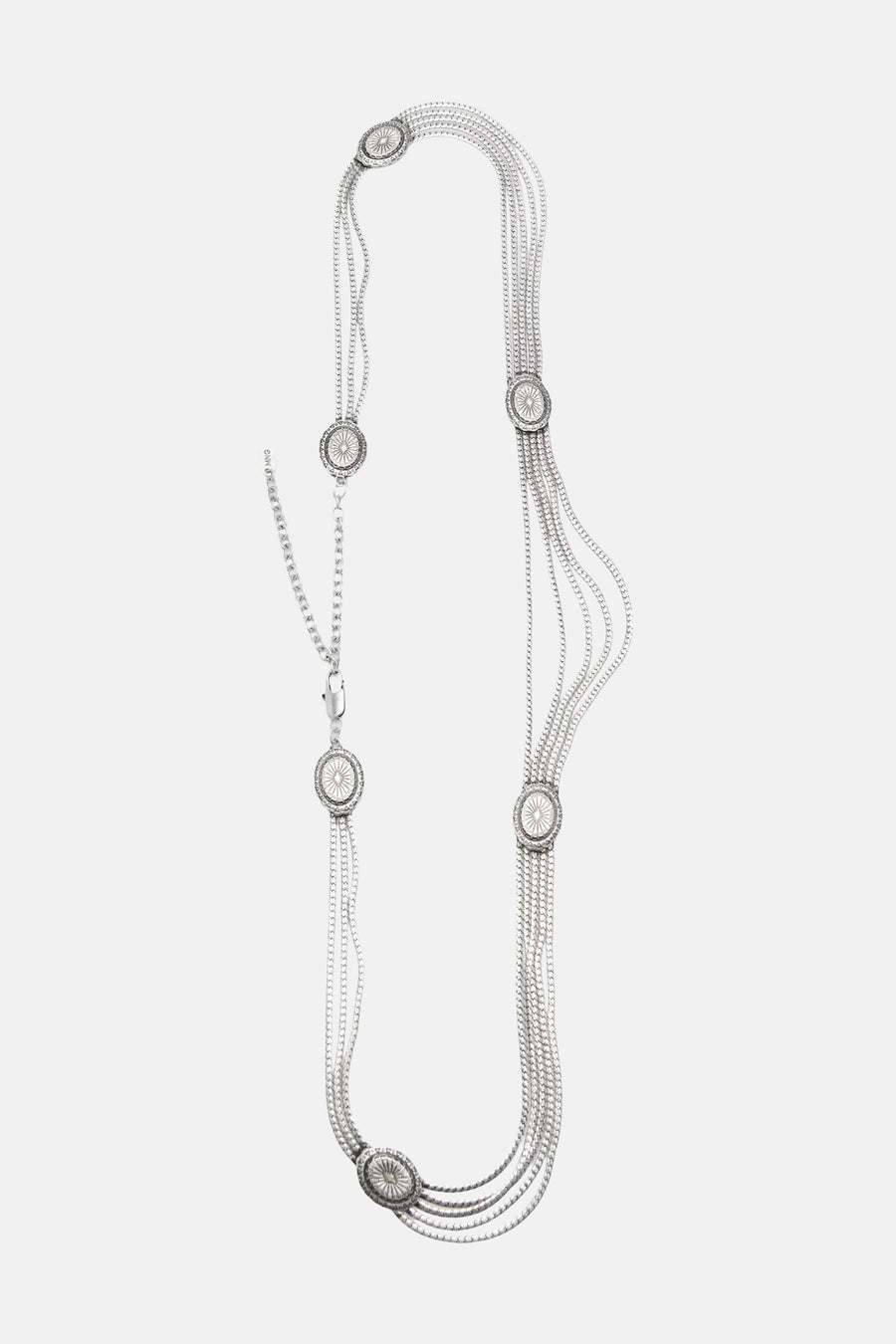 Zilveren riem met meerdere kettinglagen en ronde decoratieve elementen van MANGO, front view