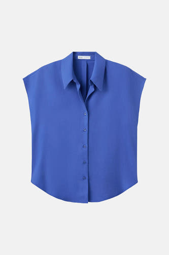 Blauw mouwloos overhemd van MANGO, klassieke kraag, knoopsluiting, gladde stof, front view