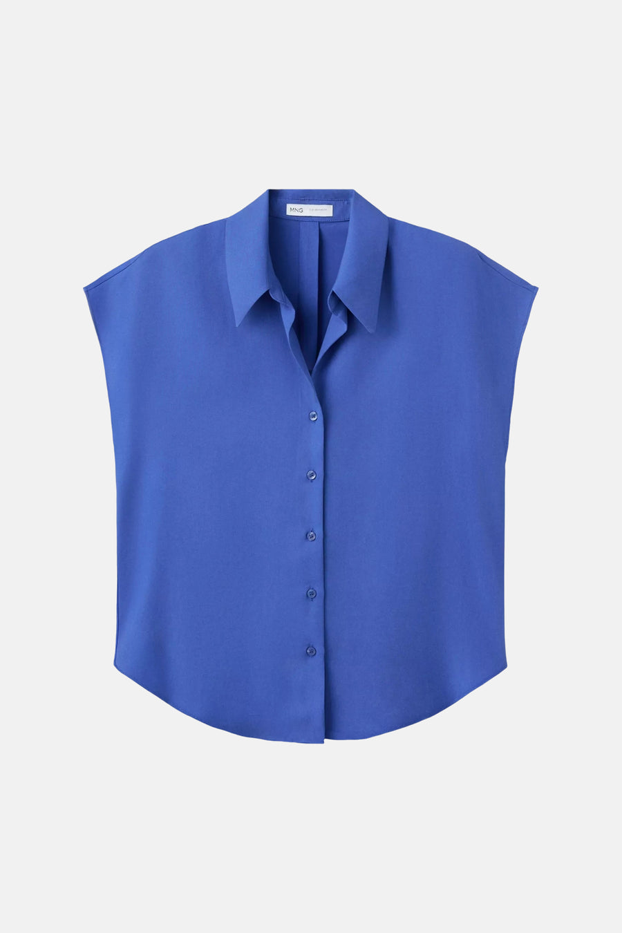 Blauw mouwloos overhemd van MANGO, klassieke kraag, knoopsluiting, gladde stof, front view