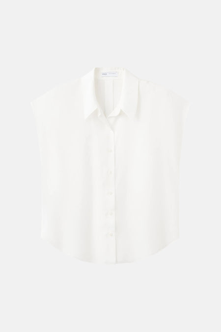 Wit mouwloos overhemd van MANGO, klassieke kraag, knoopsluiting, lichte stof, front view