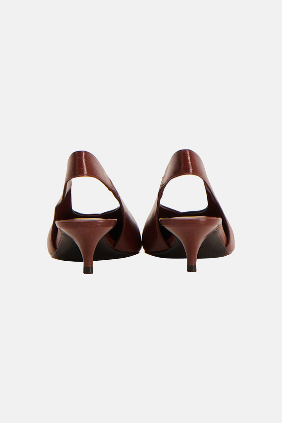 Bruine pumps van MANGO, achterzijde met open hak en slanke stilettohak, glad leerlook