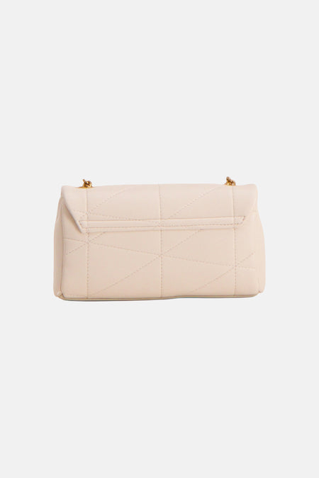 Ecru crossbody tas met geometrische quilting van MANGO, goudkleurige hardware, front view
