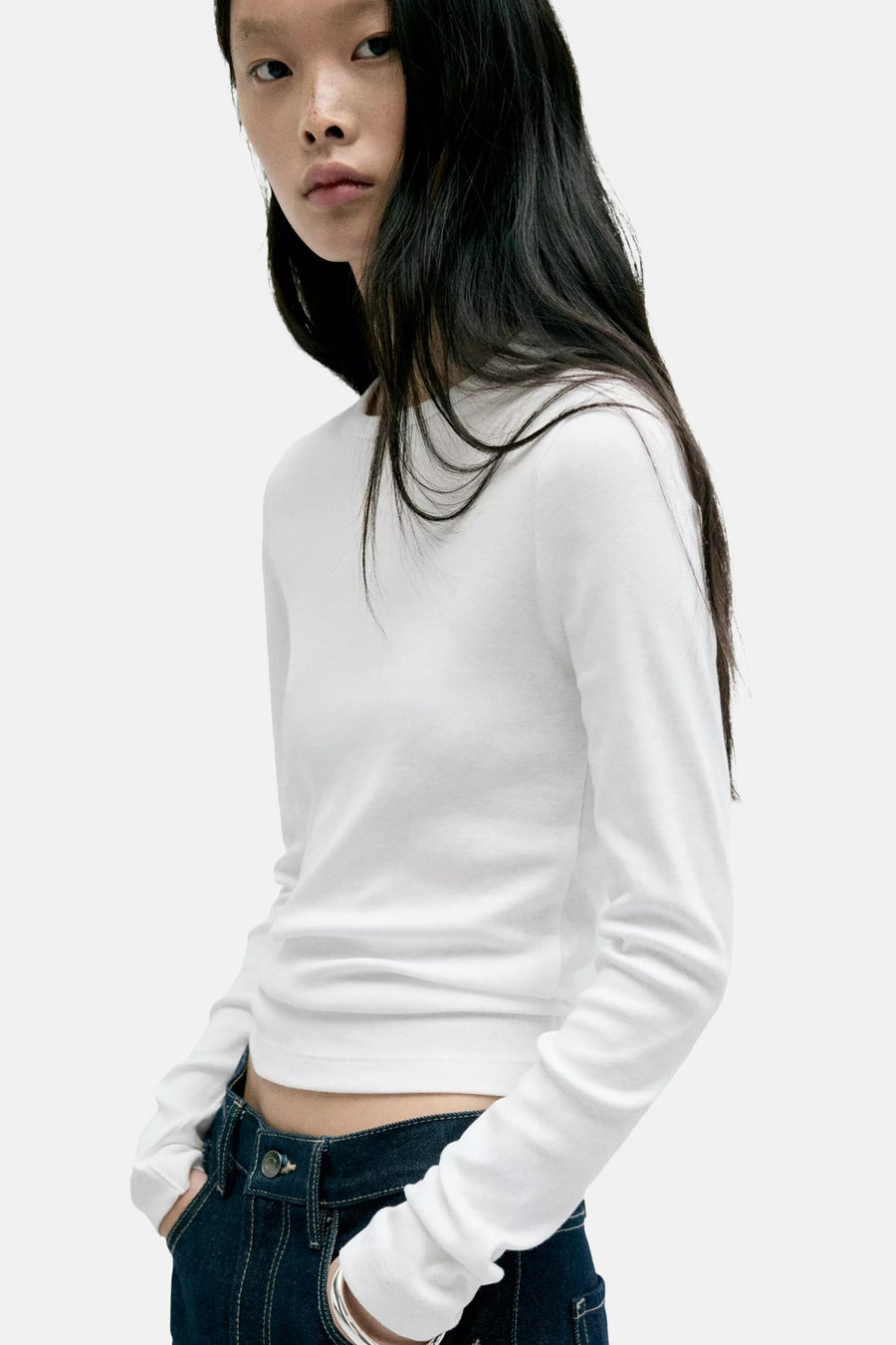 Top uni manche longue blanc - MANGO