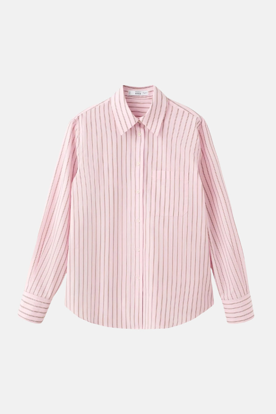 Roze gestreept overhemd met lange mouwen van MANGO, voorzien van borstzakje en knoopsluiting, front view