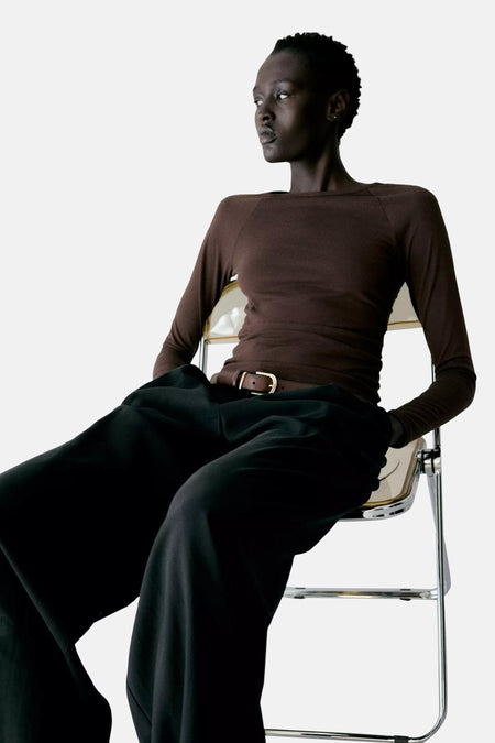 Top uni manche longue brun - MANGO