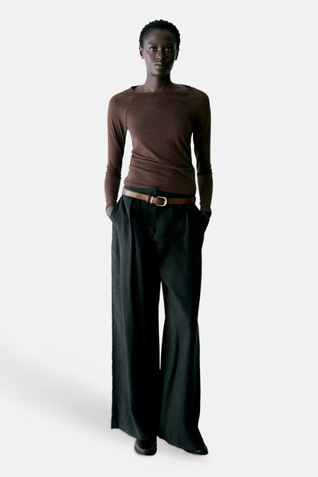 Top uni manche longue brun - MANGO