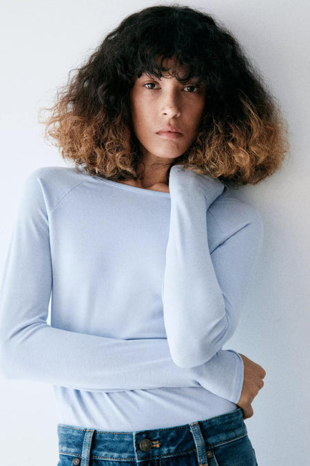 Top uni manche longue bleu - MANGO