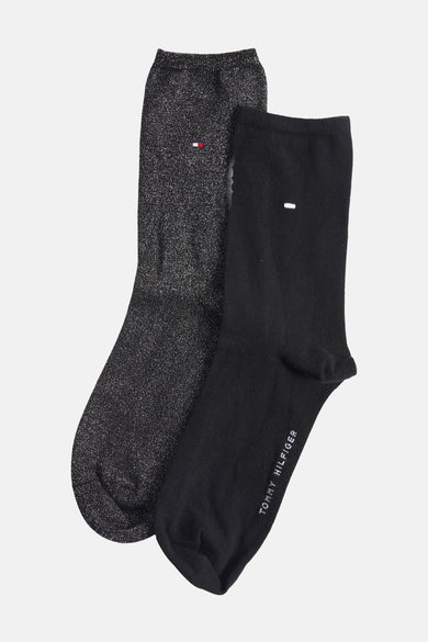 Chaussettes noires de TOMMY JEANS, une scante et une lisse, avec détail de logo.