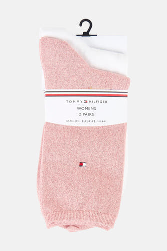 Multikleurige damessokken van TOMMY JEANS, met een roze sok en een witte sok, verpakt per twee.