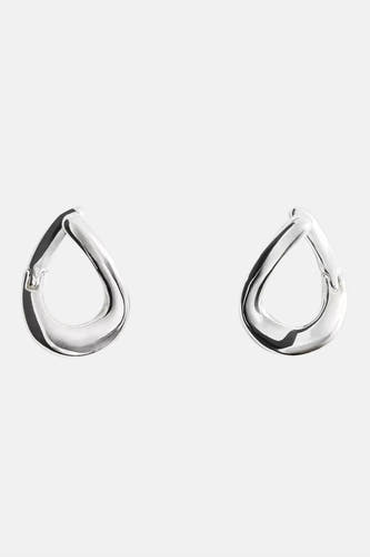 Zilveren druppelvormige oorringen van MANGO, gladde finish, minimalistisch design, front view