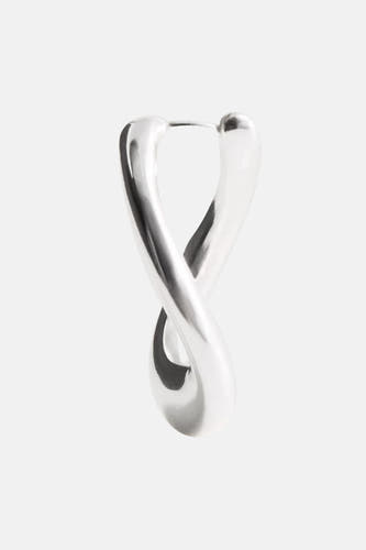 Zilveren oorring met gevlochten ontwerp van MANGO, glanzend en minimalistisch, front view