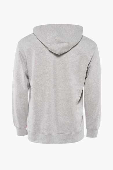 Pull-over gris avec capuche de Levi's, dos visible, avec des manches longues et des bordures côtelées.