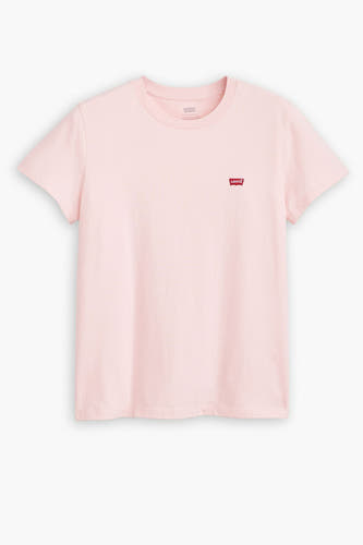 T-shirt rose à manches courtes de Levi's, avec un petit logo rouge sur la poitrine.