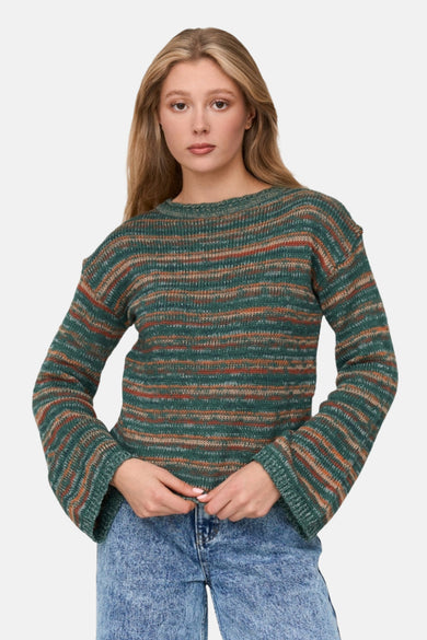 T-shirt vert avec col rond de 24 Colleurs,, un motif rayé et des manches longues et larges.