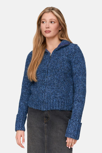 Blauw vest van 24 colours gmbh, met lange mouwen en een ritssluiting.
