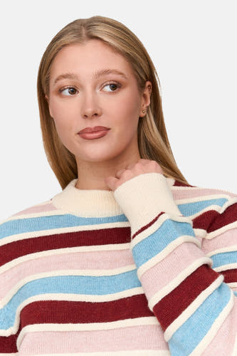 Sweat-shirt multicolore avec col rond de 24 colours gmbh, doté de rayures horizontales en rouge, rose et bleu.