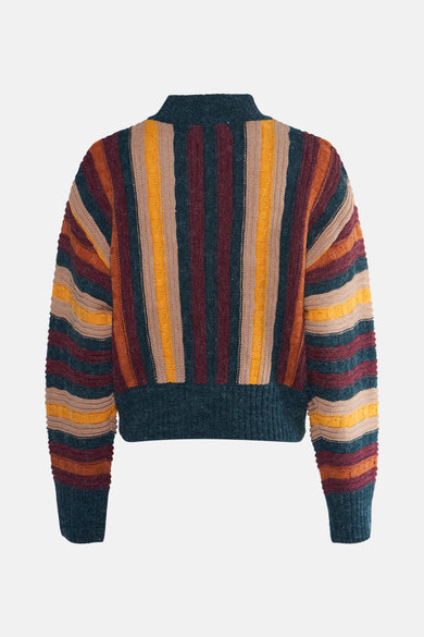 Multikleurige trui met ronde hals van 24 colours, met verticale strepen in bruintinten.