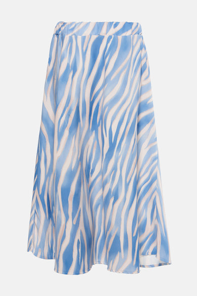 Lange blauwe rok van Terra di Siena met wit-beige zebraprint.
