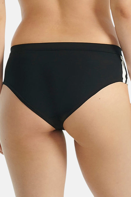 Zwarte slip van ADIDAS met witte strepen aan de zijkant, achterzijde weergave, comfortabele pasvorm