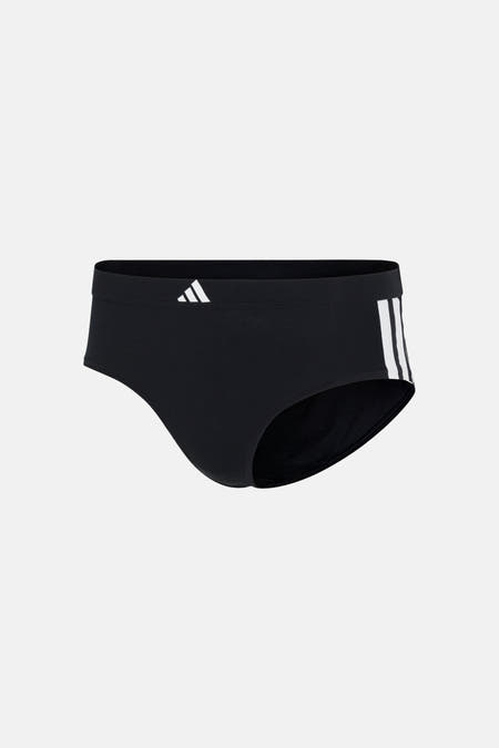 Zwarte slip van ADIDAS met witte strepen aan de zijkant en logo op de tailleband, front view