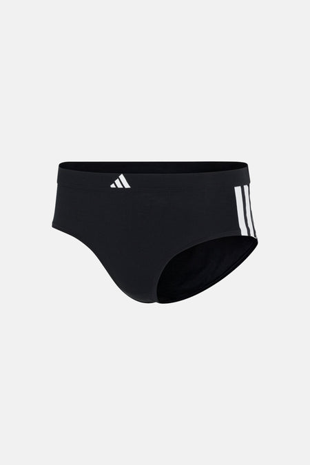 Zwarte slip van ADIDAS met witte strepen aan de zijkant en logo op de tailleband, front view