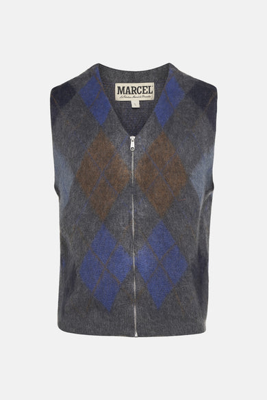 Mouwelloos vest met ruitpatroon van Le Fabuleux Marcel de Bruxelles, met een ritssluiting aan de voorkant.