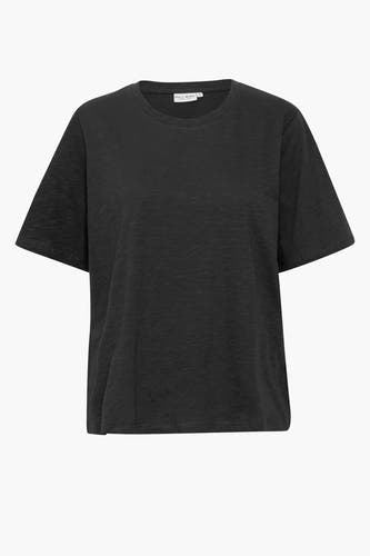 Zwart T-shirt met korte mouwen van PULZ JEANS, met een subtiele textuur.
