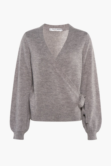 Sweat-shirt gris de PULZ JEANS avec poche, longues manches et détail côtelé.