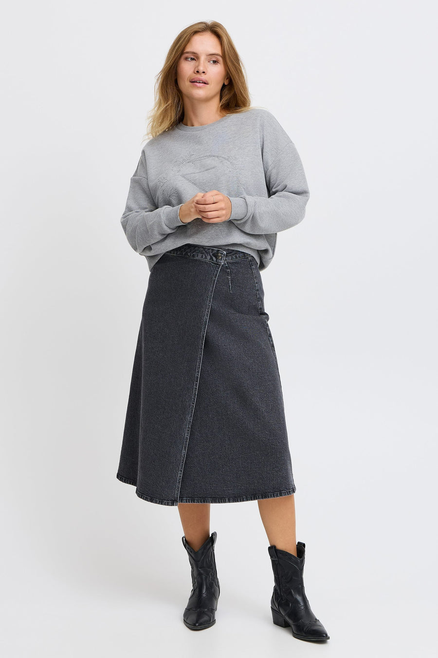 Jupe longue - dark grey denim - PULZ