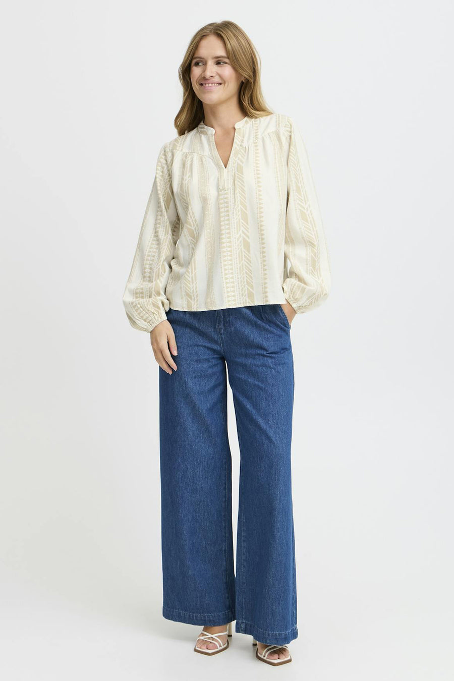 Blouse met lange mouwen - ecru - PULZ