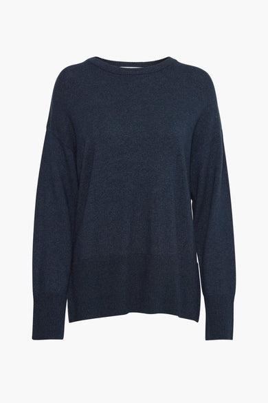 T-shirt bleu avec col rond de PULZ, avec des manches longues et une texture lisse.