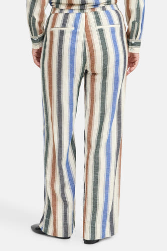 Gestreeepte broek van PULZ, achteraanzicht, met een meerkleurig streepjespatroon en zakken.