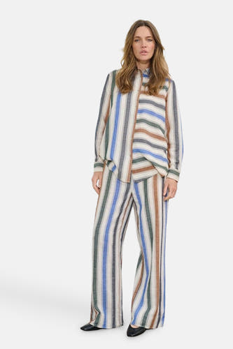 Multikleurige broek van PULZ, met verticale strepen en een losse pasvorm.
