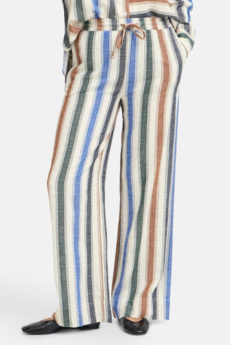 Multikleurige broek van PULZ, met een gestreept patroon en een trekkoord in de taille.