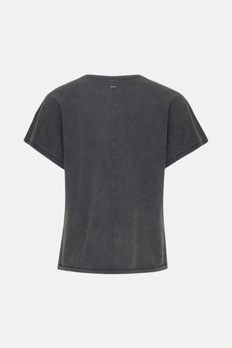 Zwart T-shirt met korte mouwen van PULZ, met een vintage wassing en een rechte pasvorm.