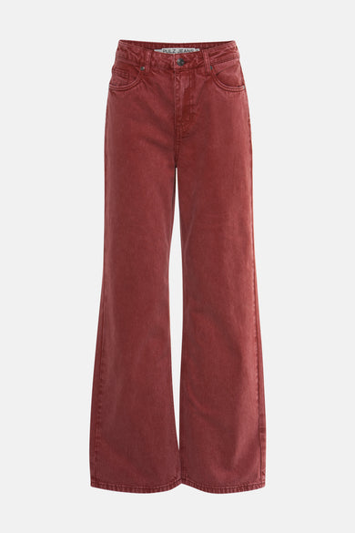 Rode jeans van PULZ JEANS met wijde pijpen en zakken aan de voorkant.