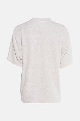Zilverkleurig T-shirt met korte mouwen van PULZ, met een gebreide textuur.
