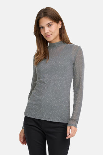 Grijs doorschijnend shirt van PULZ, met lange mouwen en een all-over stippenpatroon.