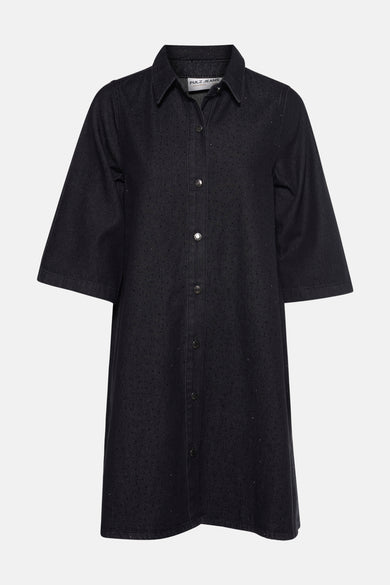 Jupe en denim noir avec des manches courtes de PULZ, couleur unie et colleté