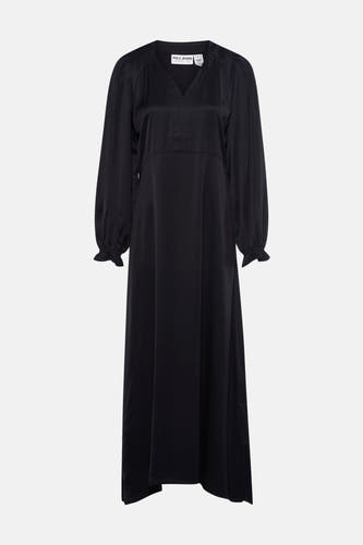 Zwarte kleedje met lange mouwen van PULZ Jeans, met v-hals en een split aan de zijkant.
