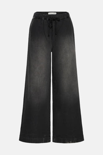 Zwarte denim gekleurde jeans van PULZ JEANS, met een elastische tailleband en een breed uitlopende pijp.