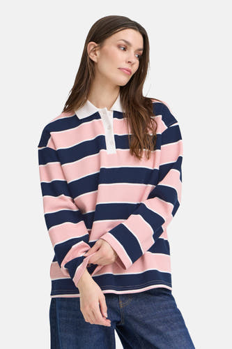 Multikleurige sweater van PULZ, met roze en marineblauwe strepen en lange mouwen.