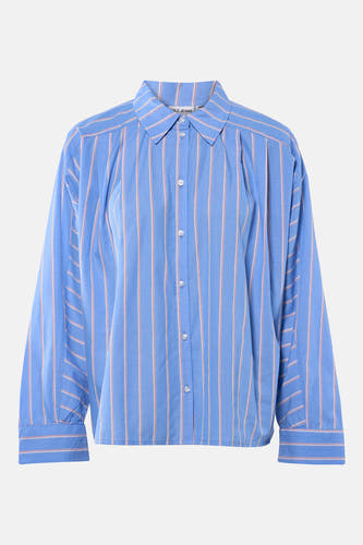 Blauw overhemd met lange mouwen van PULZ Jeans, met een gestreept patroon.