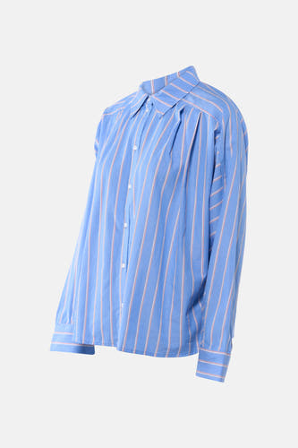 Blauw gestreept overhemd met lange mouwen van PULZ, met knoopsluiting en kraag.