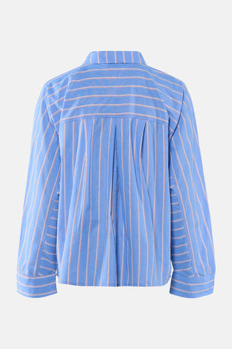 Blauw gestreept overhemd met lange mouwen van PULZ, met plooien op de rug.