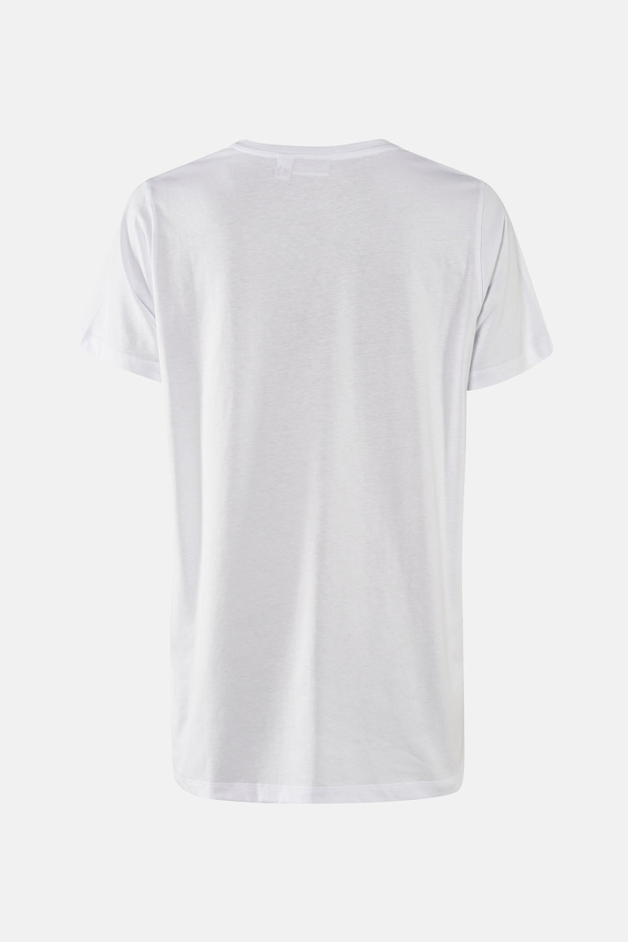 T-shirt blanc à manches courtes de PULZ, avec le dos affiché sur un fond clair.