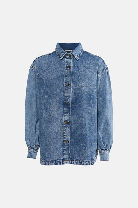 Jeansjas van blauw denim van PULZ, met lange mouwen en knoopsluiting.