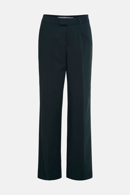 Groene broek van PULZ, met rechte pijpen en een nette, formele uitstraling.

