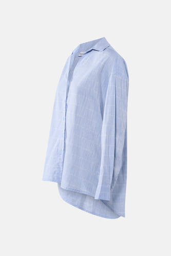 Blauw overhemd met lange mouwen van PULZ, met een ruitpatroon en knoopsluiting.